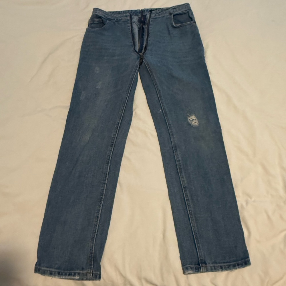Forever 21 Blue Straight Leg Denim with Knee Distress